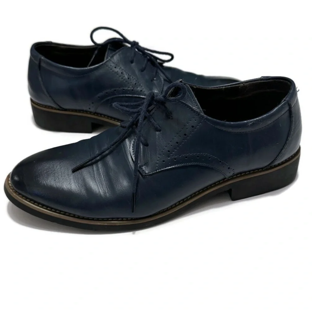 Vintage Blue Leather Lace Up Oxfords, Men's 8.5, Women's‎ 10